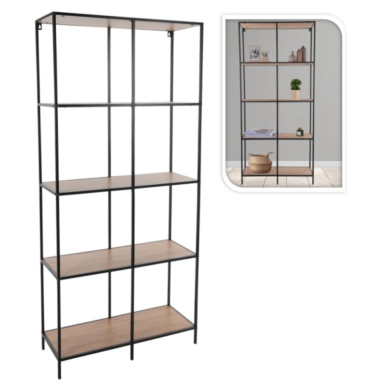H&S Collection Wandregal mit 4 Böden 78x30x170 cm Natur und Schwarz H&S Collection Wandregal mit 4 Böden 78x30x170 cm Natur und Schwarz
