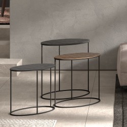  Rousseau 3-tlg. Beistelltisch-Set Tanto Metall Schwarz und Golden