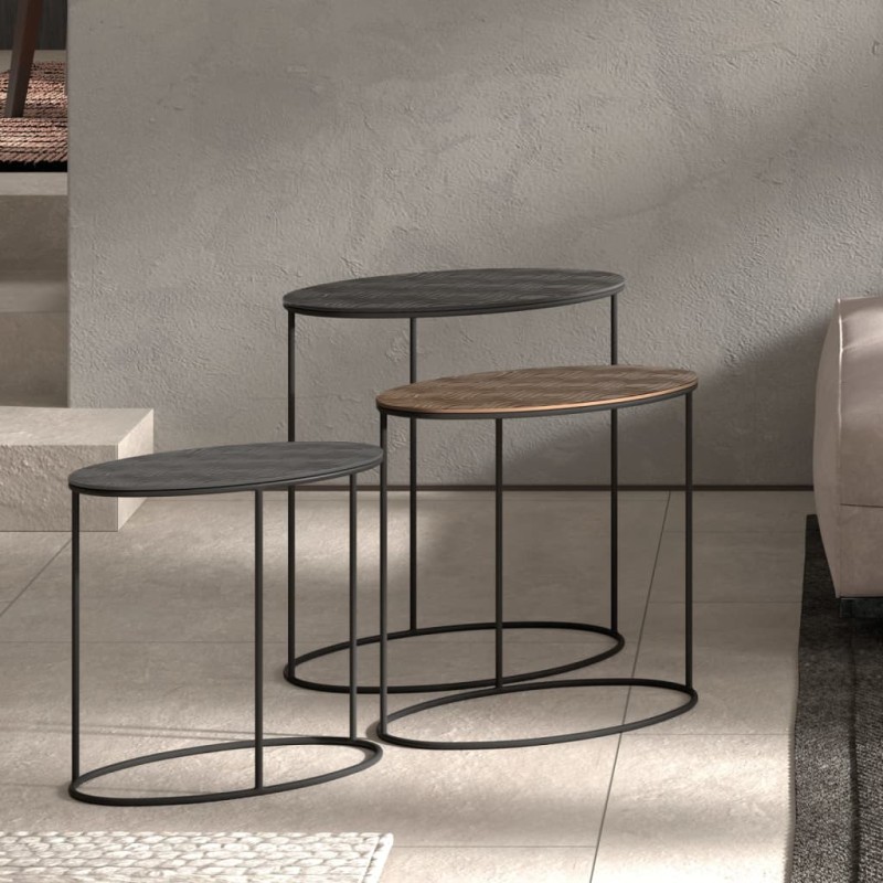 Rousseau 3-tlg. Beistelltisch-Set Tanto Metall Schwarz und Golden Rousseau 3-tlg. Beistelltisch-Set Tanto Metall Schwarz und Golden