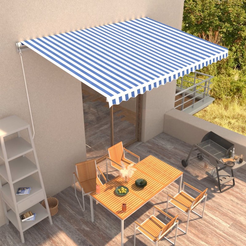 vidaXL Einziehbare Markise Handbetrieben 450 x 300 cm Blau und Weiß vidaXL Einziehbare Markise Handbetrieben 450 x 300 cm Blau und Weiß