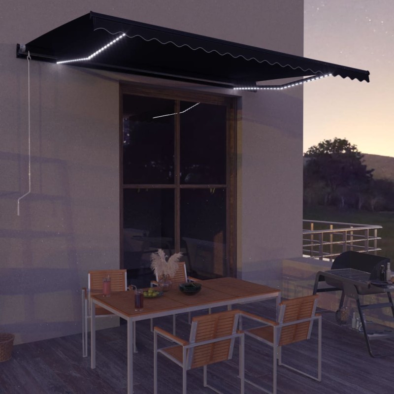 vidaXL Einziehbare Markise mit Windsensor & LED 600x300cm Anthrazit vidaXL Einziehbare Markise mit Windsensor & LED 600x300cm Anthrazit