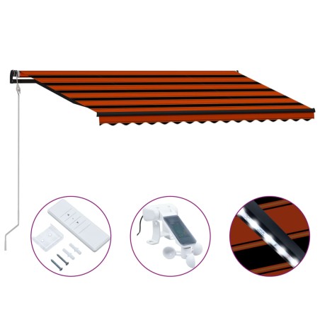vidaXL Einziehbare Markise mit Windsensor & LED 400x300cm Orange Braun