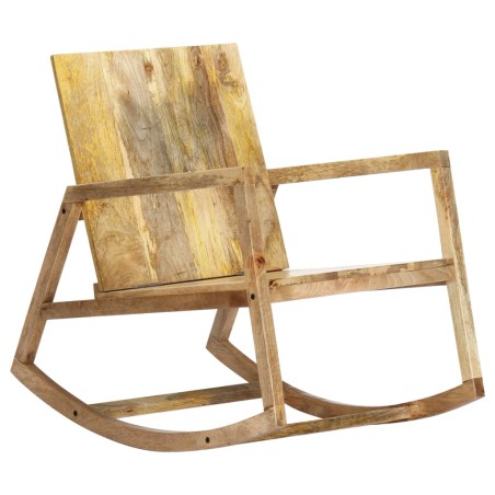 vidaXL Schaukelstuhl Braun Echtleder und Massivholz Mango