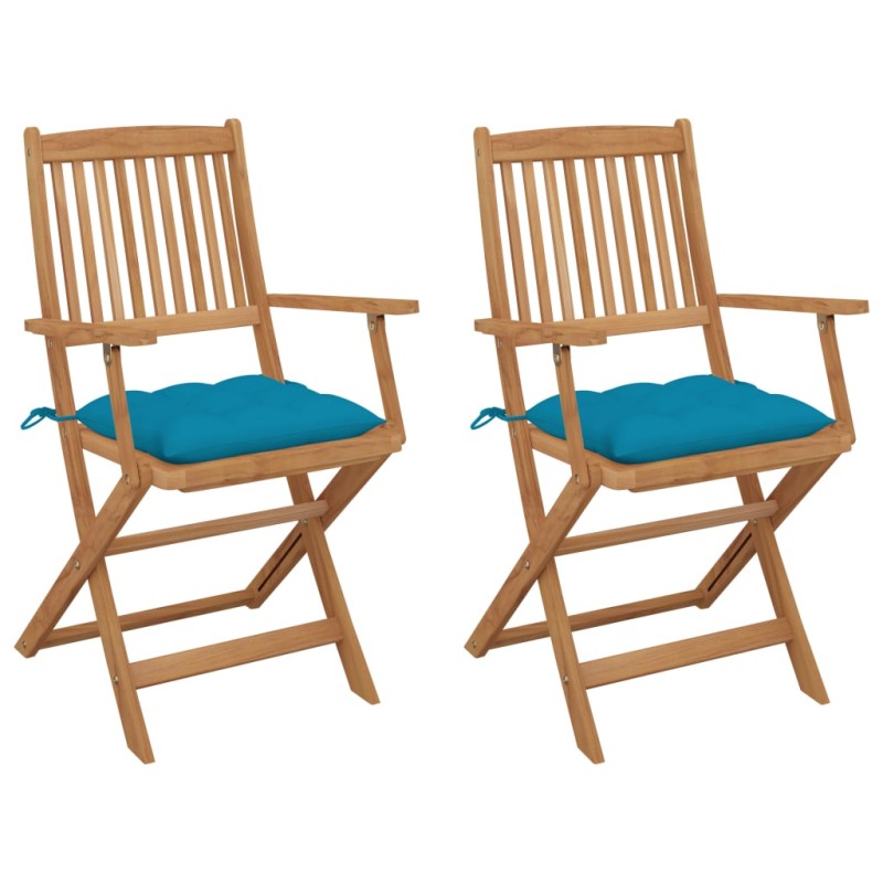 vidaXL Klappbare Gartenstühle 2 Stk. mit Kissen Massivholz Akazie vidaXL Klappbare Gartenstühle 2 Stk. mit Kissen Massivholz Akazie