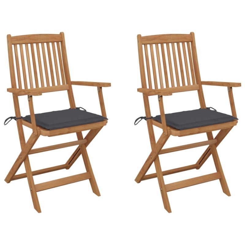 vidaXL Klappbare Gartenstühle 2 Stk. mit Kissen Massivholz Akazie vidaXL Klappbare Gartenstühle 2 Stk. mit Kissen Massivholz Akazie