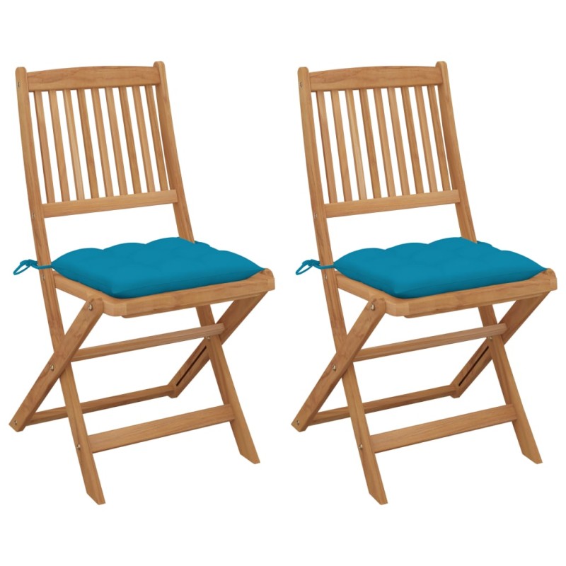 vidaXL Klappbare Gartenstühle 2 Stk. mit Kissen Massivholz Akazie vidaXL Klappbare Gartenstühle 2 Stk. mit Kissen Massivholz Akazie