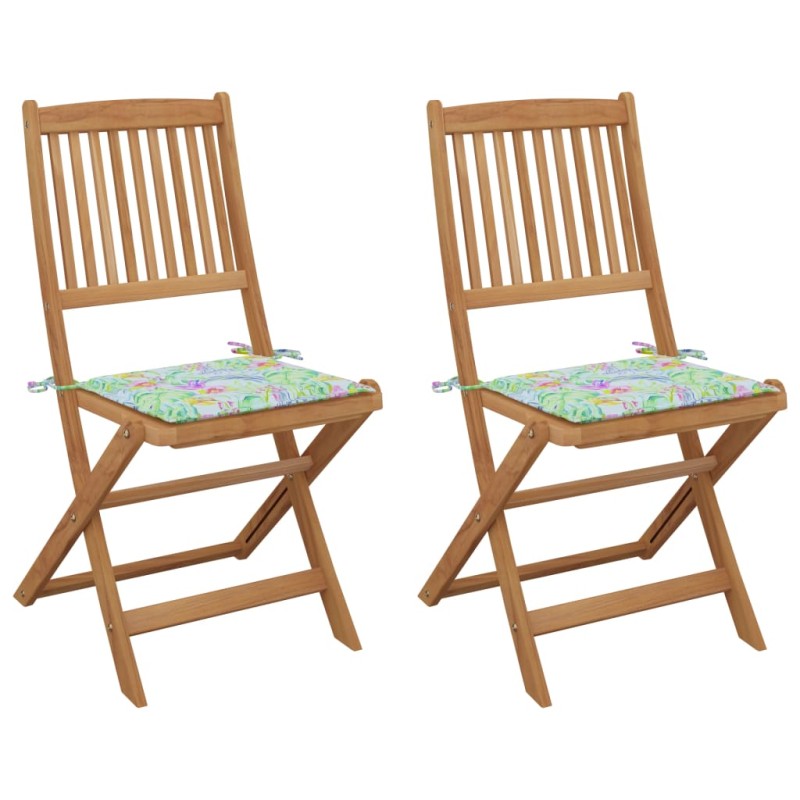 vidaXL Klappbare Gartenstühle 2 Stk. mit Kissen Massivholz Akazie vidaXL Klappbare Gartenstühle 2 Stk. mit Kissen Massivholz Akazie