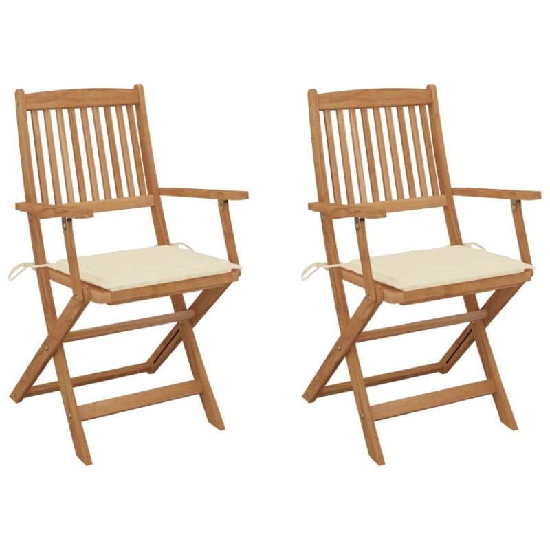 vidaXL Klappbare Gartenstühle 2 Stk. mit Kissen Massivholz Akazie vidaXL Klappbare Gartenstühle 2 Stk. mit Kissen Massivholz Akazie