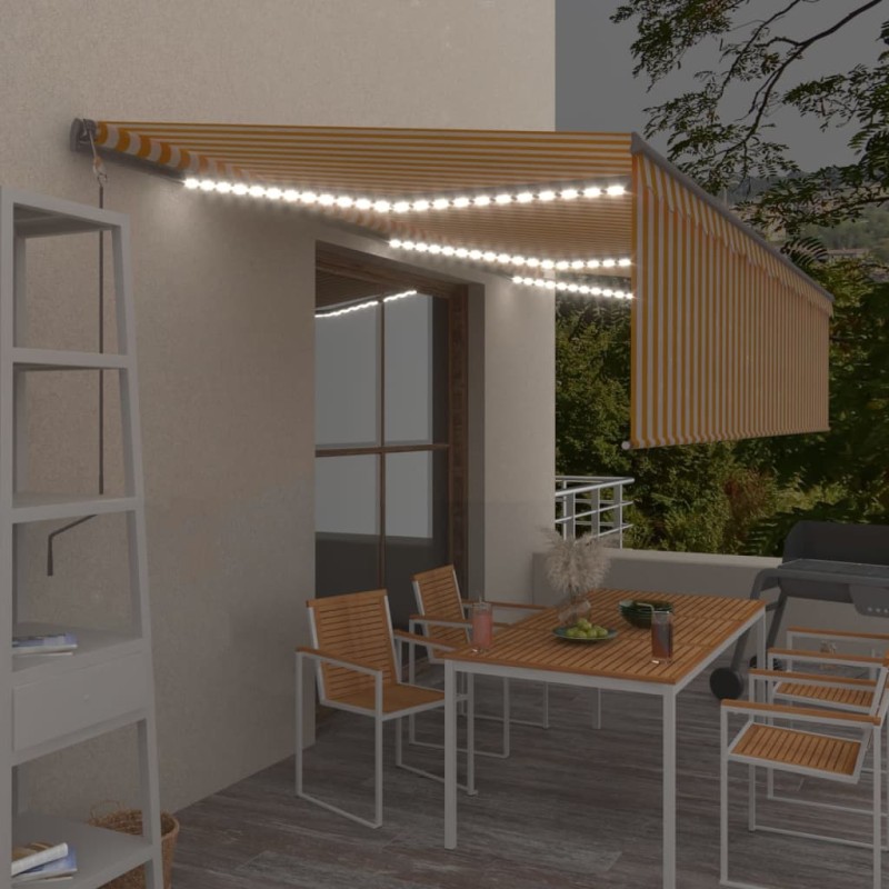 vidaXL Markise Automatisch mit Rollo LED Windsensor 6x3m Gelb Weiß vidaXL Markise Automatisch mit Rollo LED Windsensor 6x3m Gelb Weiß