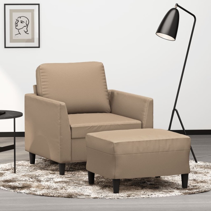 vidaXL Sessel mit Hocker Cappuccino-Braun 60 cm Kunstleder vidaXL Sessel mit Hocker Cappuccino-Braun 60 cm Kunstleder