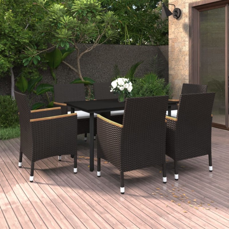 vidaXL 7-tlg. Garten-Essgruppe mit Auflagen Poly Rattan und Glas vidaXL 7-tlg. Garten-Essgruppe mit Auflagen Poly Rattan und Glas