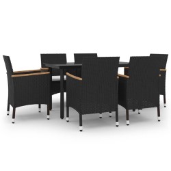 vidaXL 7-tlg. Garten-Essgruppe mit Auflagen Poly Rattan und Glas