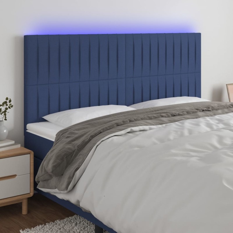 vidaXL LED Kopfteil Blau 200x5x118/128 cm Stoff vidaXL LED Kopfteil Blau 200x5x118/128 cm Stoff