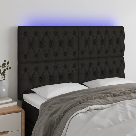 vidaXL LED Kopfteil Schwarz 144x7x118/128 cm Stoff