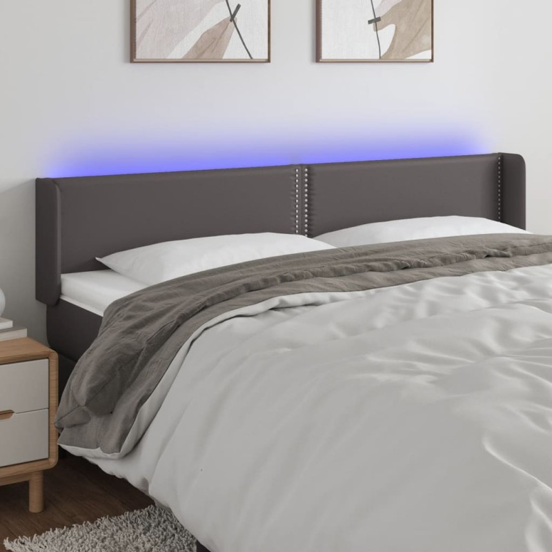 vidaXL LED Kopfteil Grau 183x16x78/88 cm Kunstleder