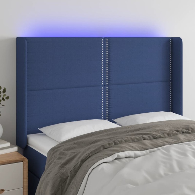 vidaXL LED Kopfteil Blau 147x16x118/128 cm Stoff vidaXL LED Kopfteil Blau 147x16x118/128 cm Stoff