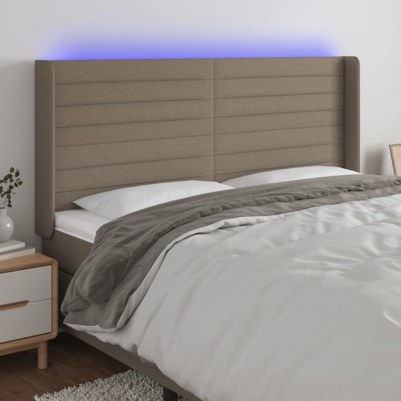 vidaXL LED Kopfteil Taupe 183x16x118/128 cm Stoff vidaXL LED Kopfteil Taupe 183x16x118/128 cm Stoff