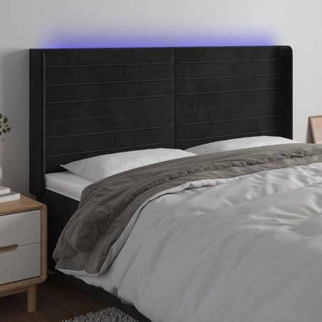 vidaXL LED Kopfteil Schwarz 183x16x118/128 cm Samt