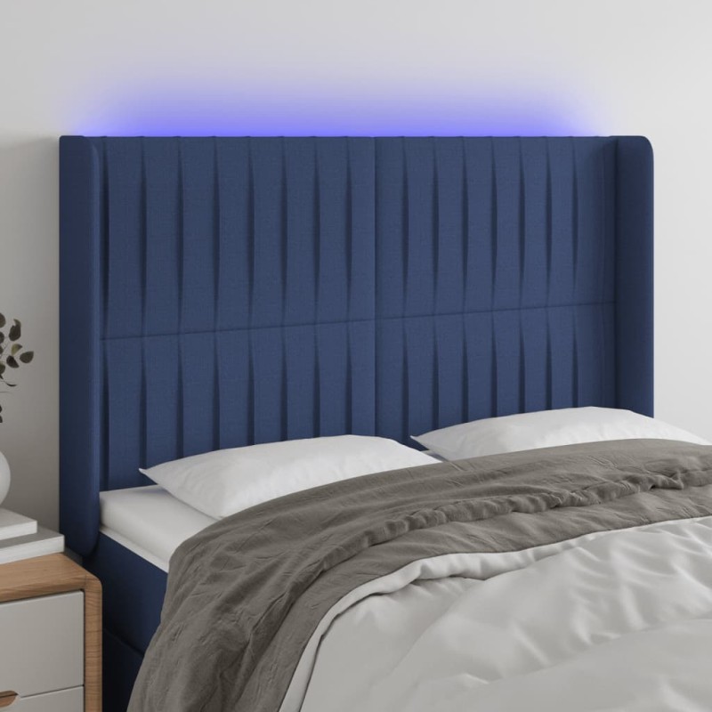 vidaXL LED Kopfteil Blau 147x16x118/128 cm Stoff vidaXL LED Kopfteil Blau 147x16x118/128 cm Stoff