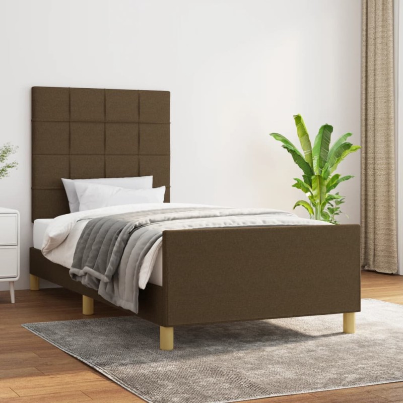 vidaXL Bettgestell mit Kopfteil Dunkelbraun 90x190 cm Stoff vidaXL Bettgestell mit Kopfteil Dunkelbraun 90x190 cm Stoff