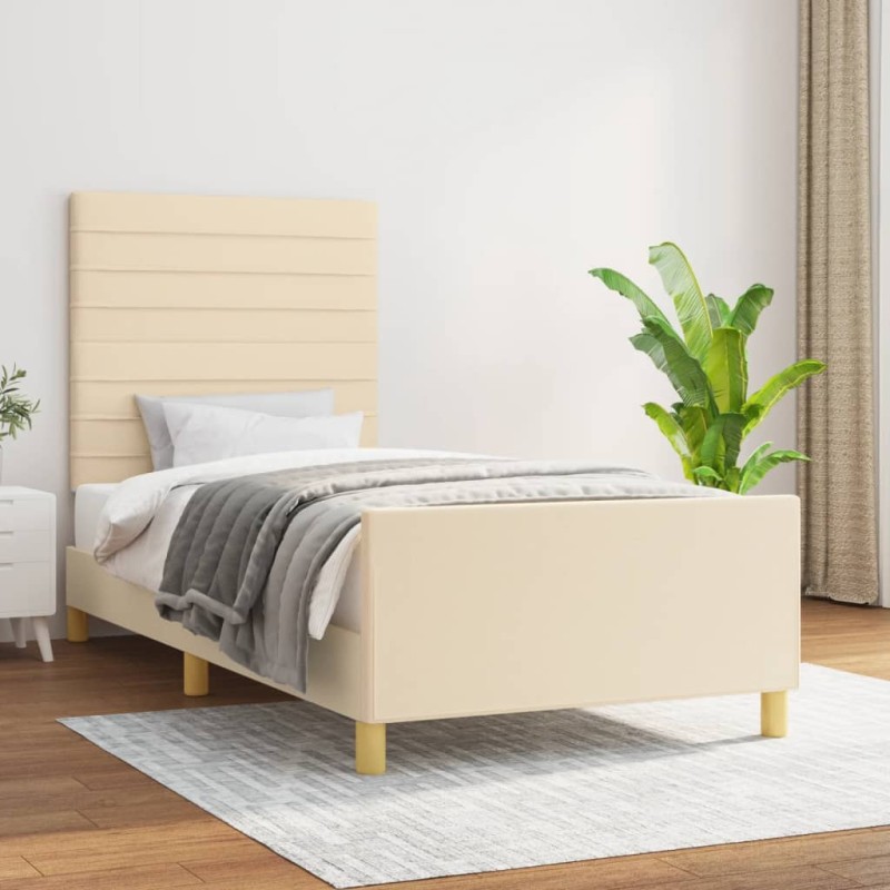 vidaXL Bettgestell mit Kopfteil Creme 100x200 cm Stoff vidaXL Bettgestell mit Kopfteil Creme 100x200 cm Stoff