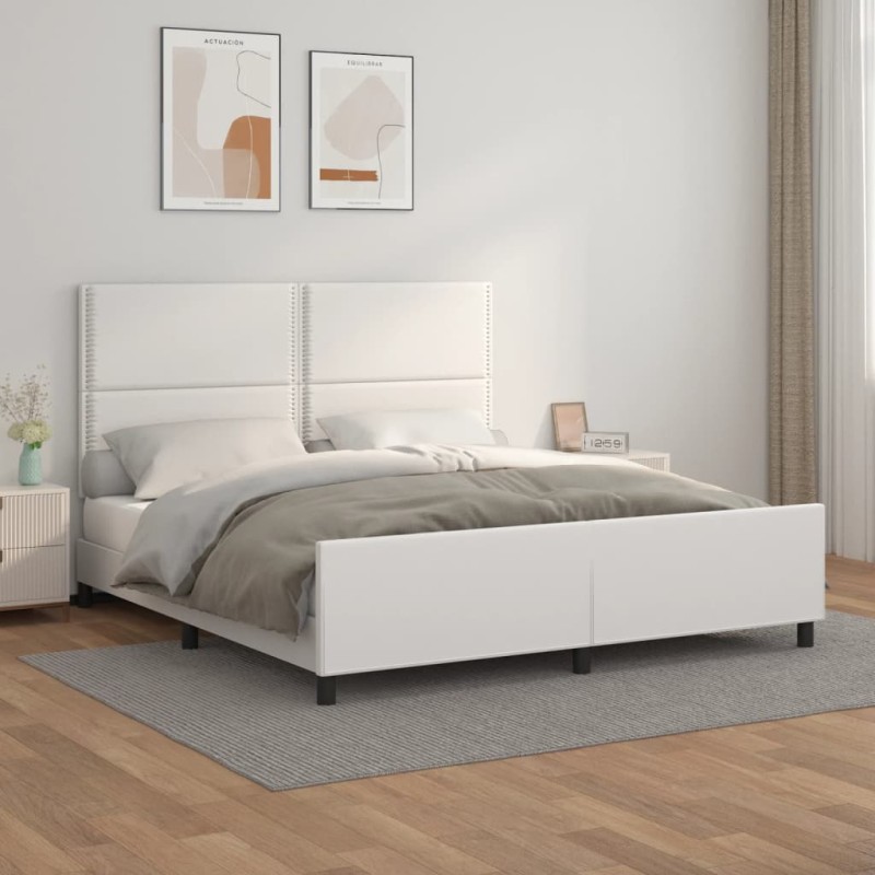 vidaXL Bettgestell mit Kopfteil Weiß 180x200 cm Kunstleder vidaXL Bettgestell mit Kopfteil Weiß 180x200 cm Kunstleder