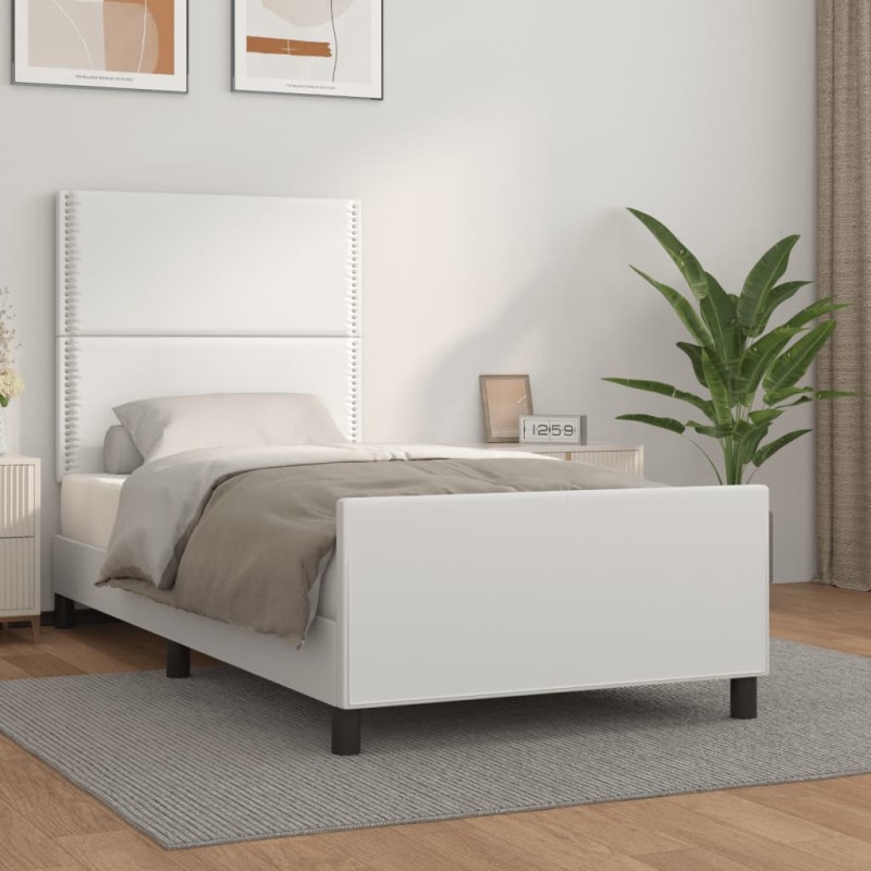 vidaXL Bettgestell mit Kopfteil Weiß 100x200 cm Kunstleder vidaXL Bettgestell mit Kopfteil Weiß 100x200 cm Kunstleder
