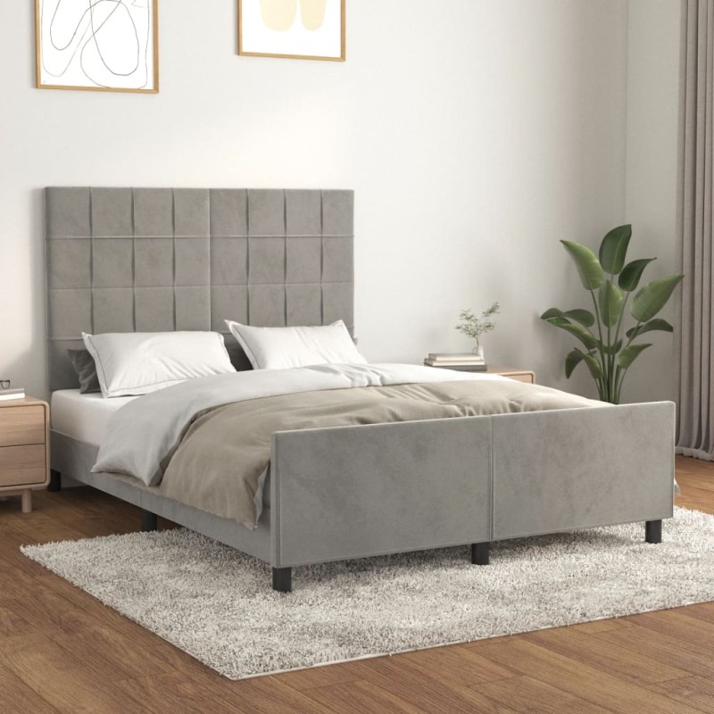 vidaXL Bettgestell mit Kopfteil Hellgrau 140x190 cm Samt vidaXL Bettgestell mit Kopfteil Hellgrau 140x190 cm Samt