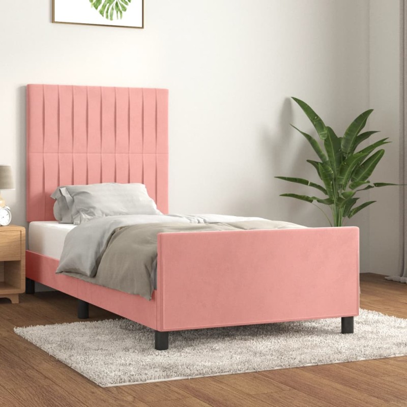 vidaXL Bettgestell mit Kopfteil Rosa 90x200 cm Samt vidaXL Bettgestell mit Kopfteil Rosa 90x200 cm Samt