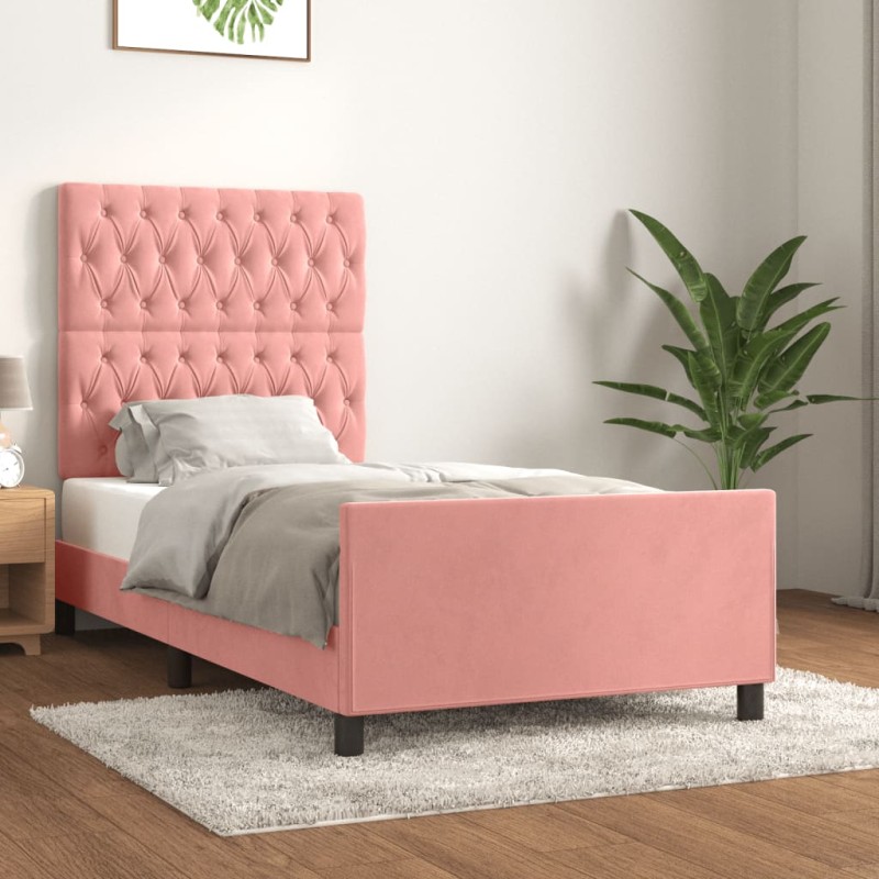 vidaXL Bettgestell mit Kopfteil Rosa 100x200 cm Samt vidaXL Bettgestell mit Kopfteil Rosa 100x200 cm Samt