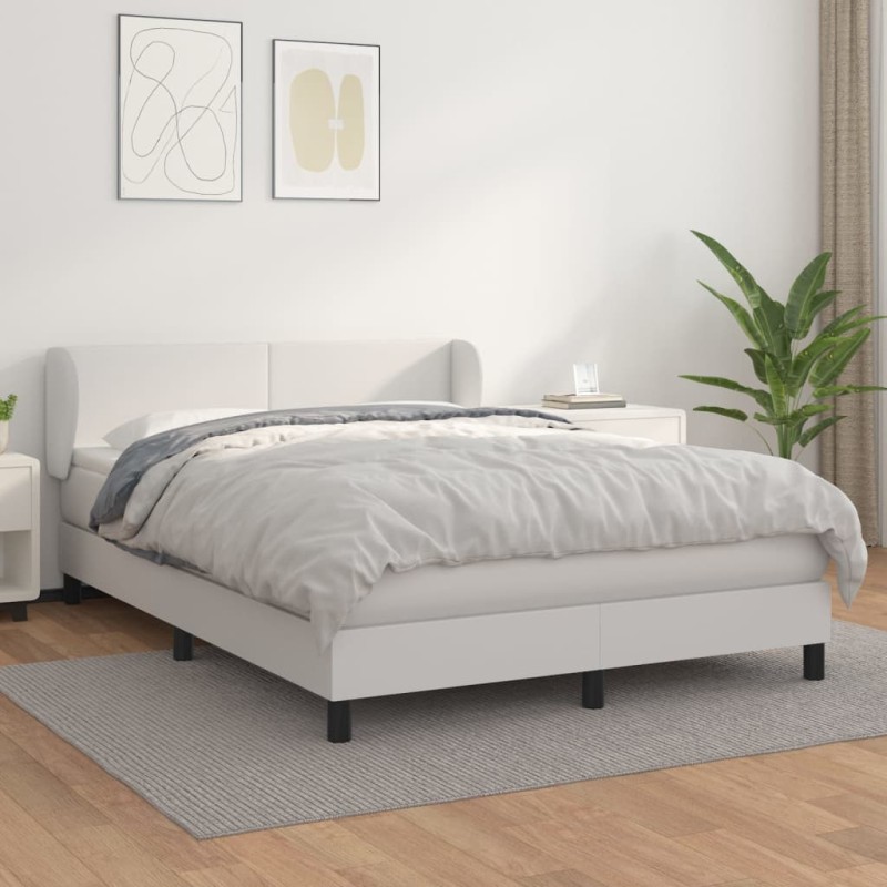 vidaXL Boxspringbett mit Matratze Weiß 140x190 cm Kunstleder vidaXL Boxspringbett mit Matratze Weiß 140x190 cm Kunstleder