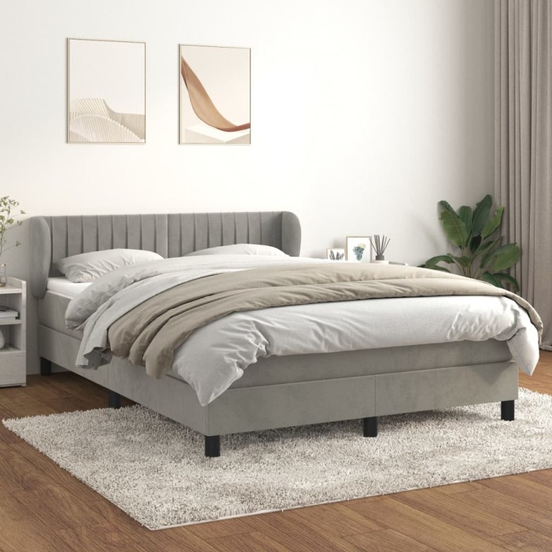vidaXL Boxspringbett mit Matratze Hellgrau 140x200 cm Samt vidaXL Boxspringbett mit Matratze Hellgrau 140x200 cm Samt