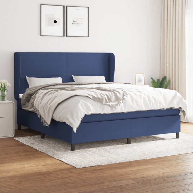 vidaXL Boxspringbett mit Matratze Blau 160x200 cm Stoff vidaXL Boxspringbett mit Matratze Blau 160x200 cm Stoff