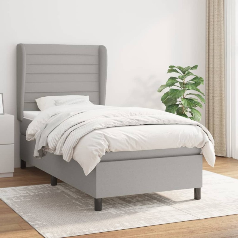 vidaXL Boxspringbett mit Matratze Hellgrau 90x190 cm Stoff vidaXL Boxspringbett mit Matratze Hellgrau 90x190 cm Stoff