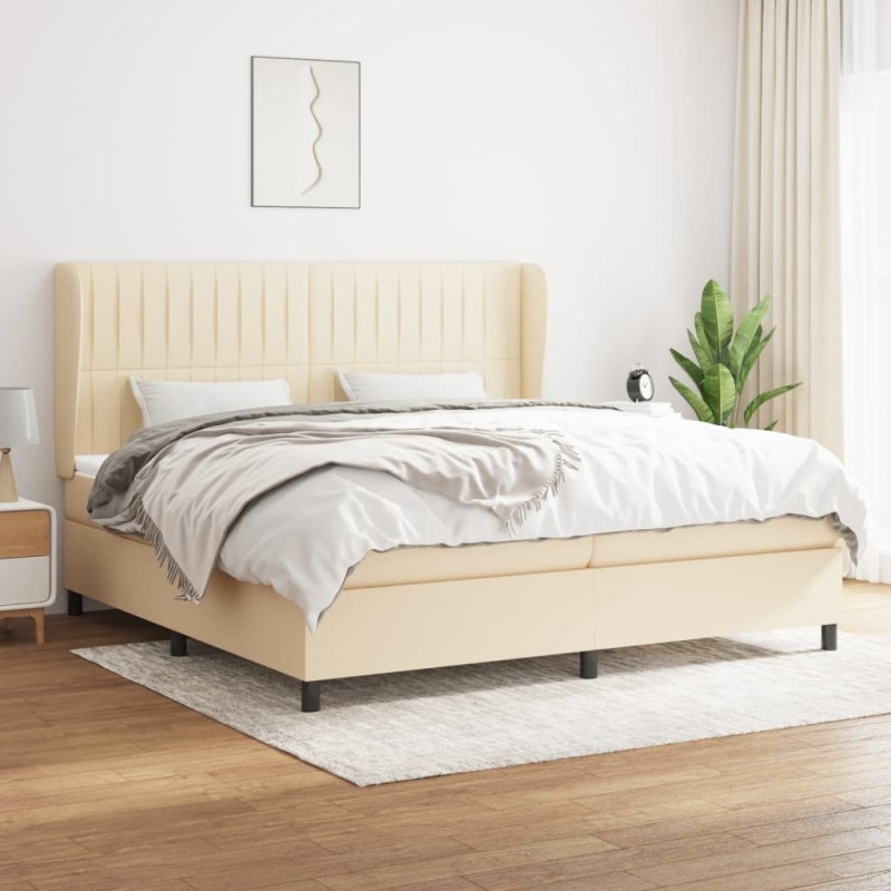 vidaXL Boxspringbett mit Matratze Creme 200x200 cm Stoff vidaXL Boxspringbett mit Matratze Creme 200x200 cm Stoff