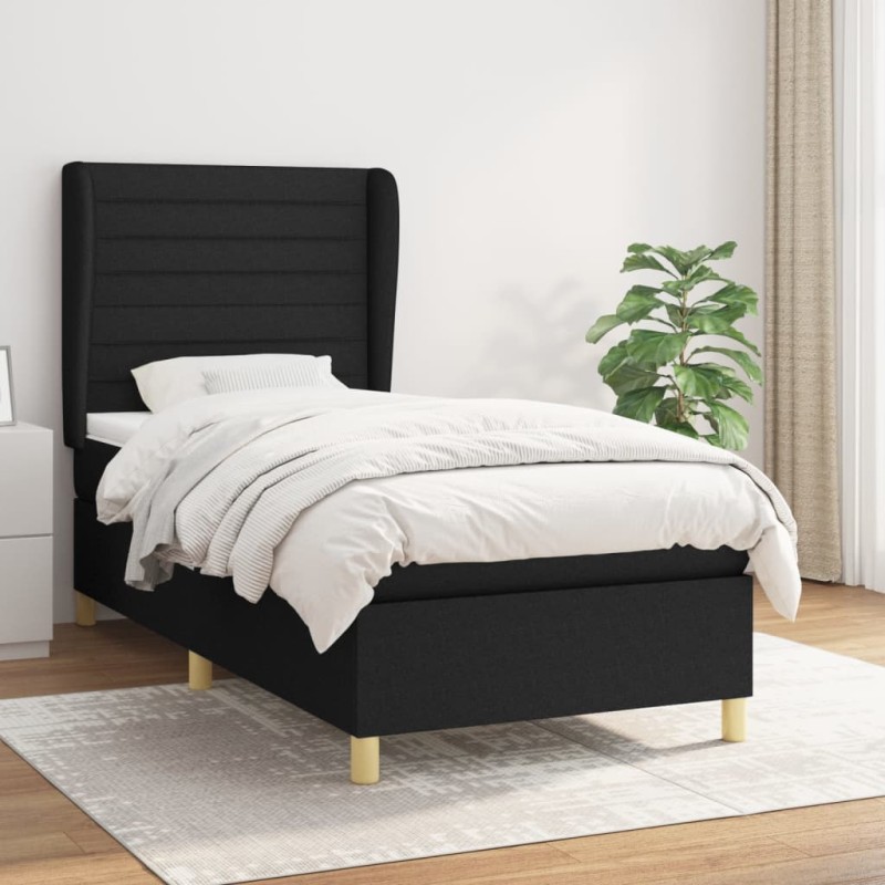 vidaXL Boxspringbett mit Matratze Schwarz 90x200 cm Stoff vidaXL Boxspringbett mit Matratze Schwarz 90x200 cm Stoff