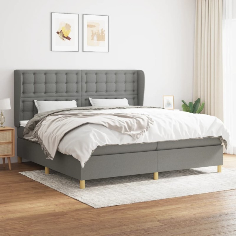 vidaXL Boxspringbett mit Matratze Dunkelgrau 200x200 cm Stoff vidaXL Boxspringbett mit Matratze Dunkelgrau 200x200 cm Stoff
