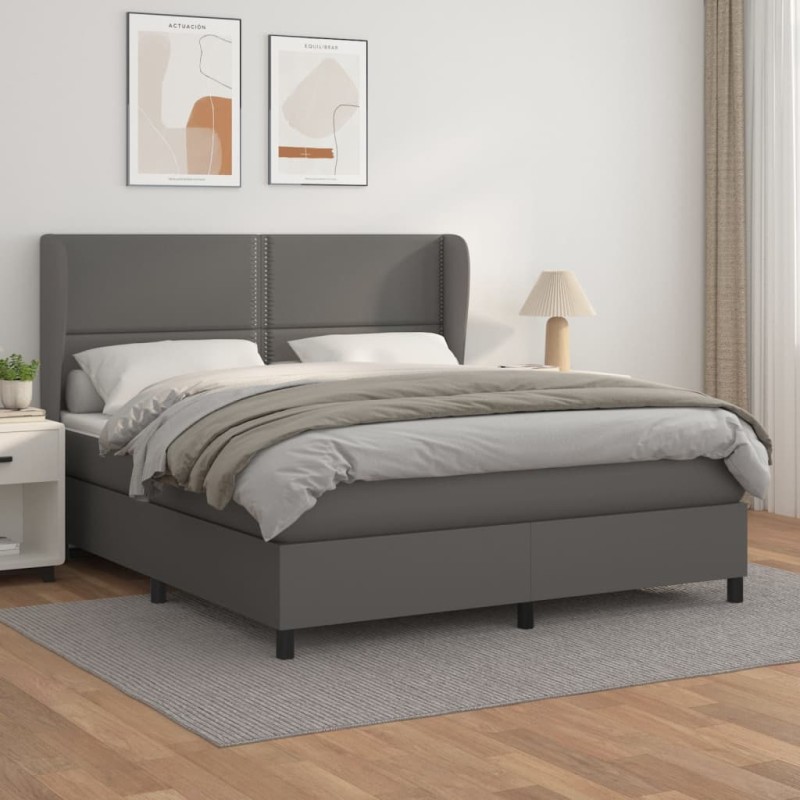vidaXL Boxspringbett mit Matratze Grau 180x200 cm Kunstleder vidaXL Boxspringbett mit Matratze Grau 180x200 cm Kunstleder