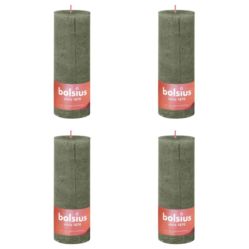 Bolsius Rustikale Stumpenkerzen Shine 4 Stk. 190x68 mm Olivgrün Bolsius Rustikale Stumpenkerzen Shine 4 Stk. 190x68 mm Olivgrün