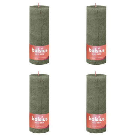 Bolsius Rustikale Stumpenkerzen Shine 4 Stk. 190x68 mm Olivgrün
