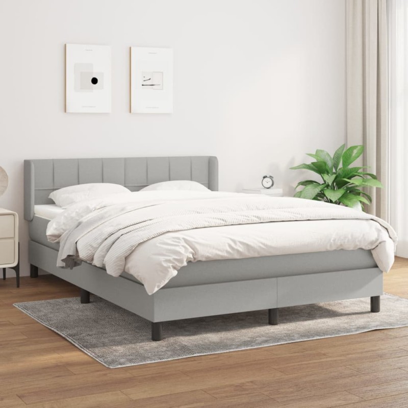 vidaXL Boxspringbett mit Matratze Hellgrau 140x190 cm Stoff vidaXL Boxspringbett mit Matratze Hellgrau 140x190 cm Stoff