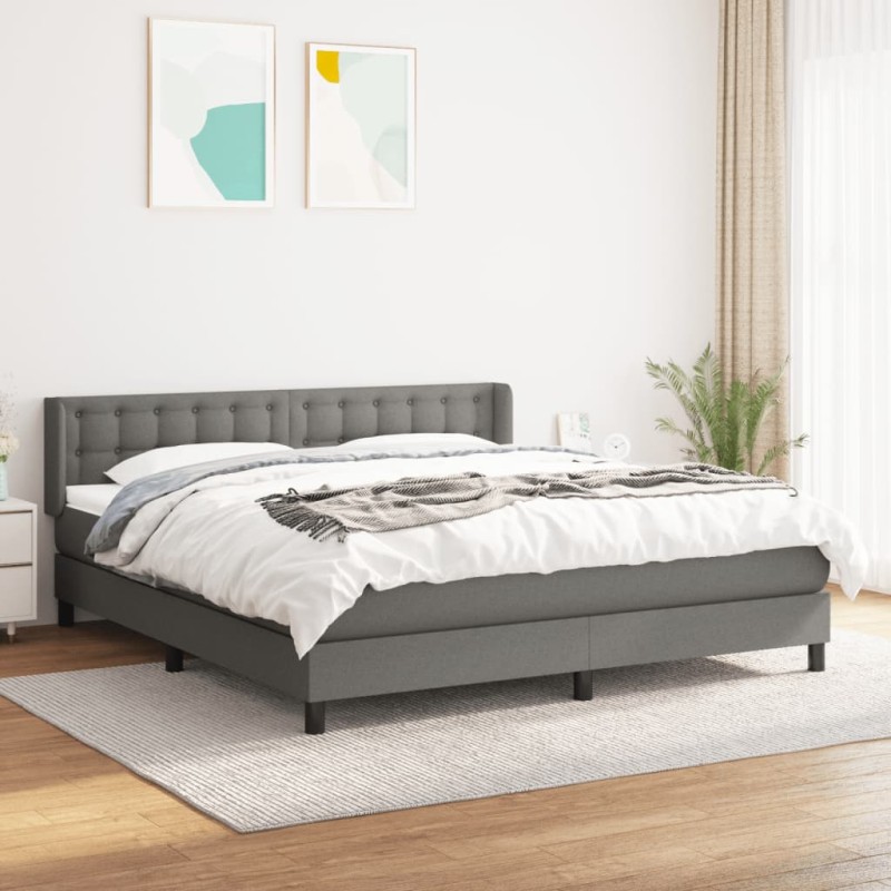 vidaXL Boxspringbett mit Matratze Dunkelgrau 160x200 cm Stoff vidaXL Boxspringbett mit Matratze Dunkelgrau 160x200 cm Stoff