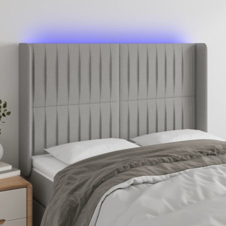 vidaXL LED Kopfteil Hellgrau 147x16x118/128 cm Stoff
