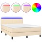vidaXL Boxspringbett mit Matratze & LED Creme 140x190 cm Stoff vidaXL Boxspringbett mit Matratze & LED Creme 140x190 cm Stoff