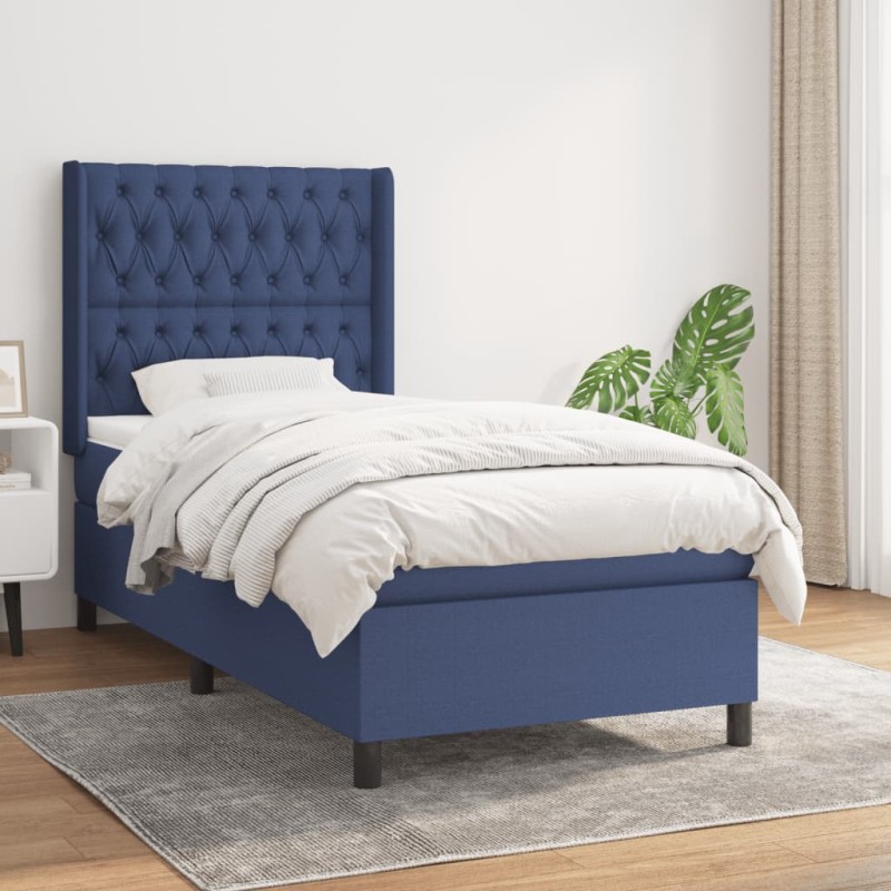 vidaXL Boxspringbett mit Matratze Blau 90x190 cm Stoff vidaXL Boxspringbett mit Matratze Blau 90x190 cm Stoff