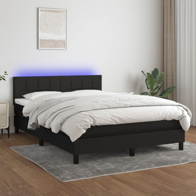 vidaXL Boxspringbett mit Matratze & LED Schwarz 140x200 cm Stoff vidaXL Boxspringbett mit Matratze & LED Schwarz 140x200 cm Stoff