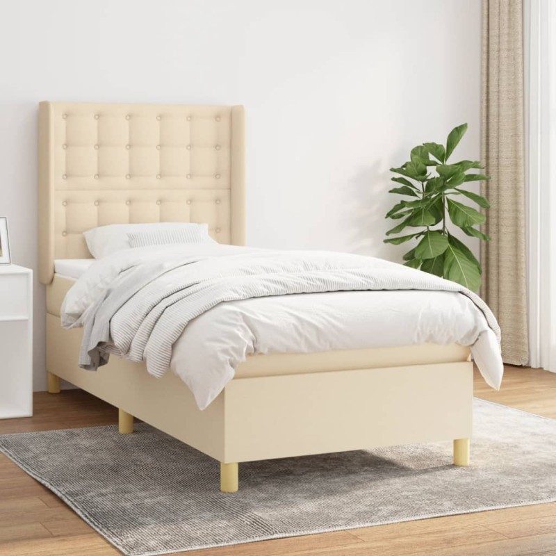 vidaXL Boxspringbett mit Matratze Creme 90x200 cm Stoff vidaXL Boxspringbett mit Matratze Creme 90x200 cm Stoff