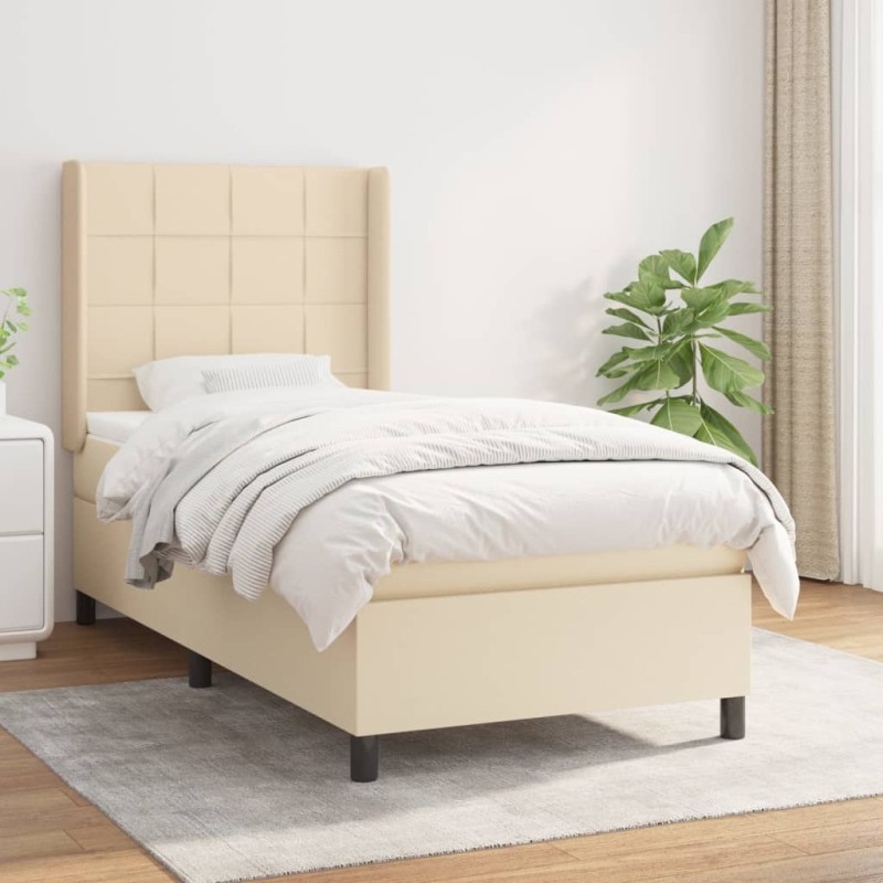 vidaXL Boxspringbett mit Matratze Creme 90x200 cm Stoff vidaXL Boxspringbett mit Matratze Creme 90x200 cm Stoff