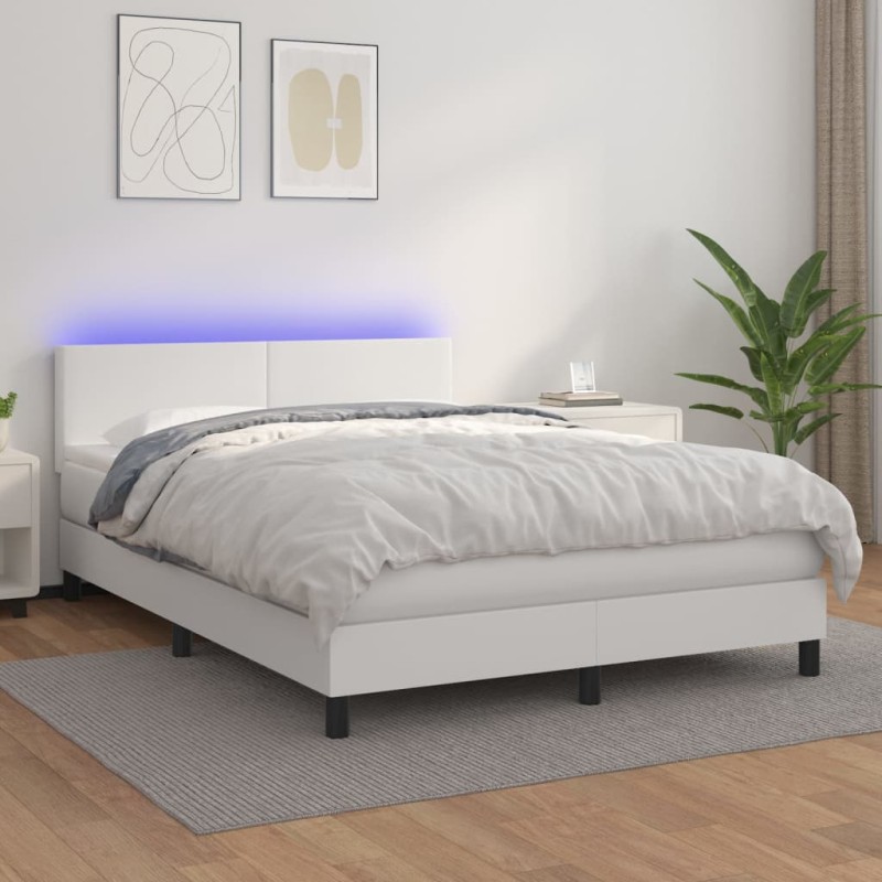 vidaXL Boxspringbett mit Matratze & LED Weiß 140x190 cm Kunstleder vidaXL Boxspringbett mit Matratze & LED Weiß 140x190 cm Kunstleder