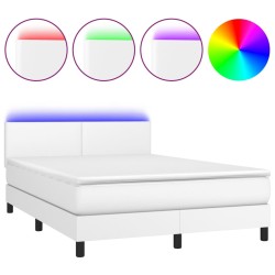 vidaXL Boxspringbett mit Matratze & LED Weiß 140x190 cm Kunstleder